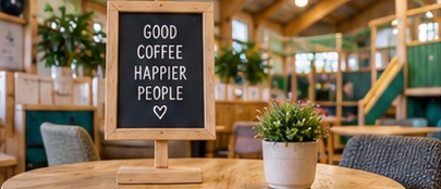Illustrative design image of a cosy café table, not the actual café